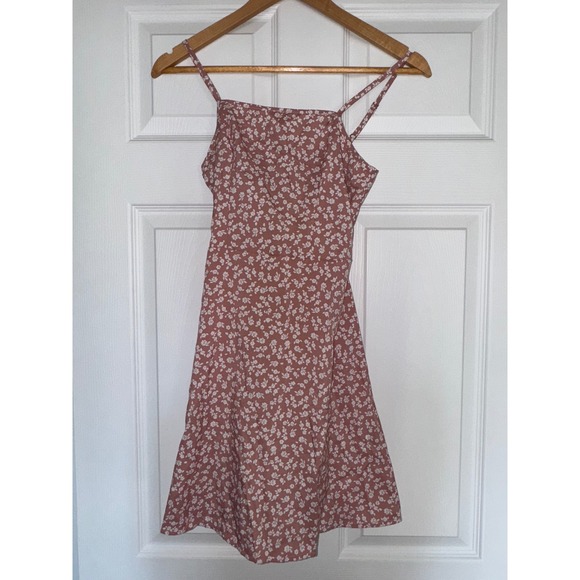 SHEIN Dresses & Skirts - Pink XS Floral Mini Dress Back Cutout Tie Adjustable Straps Coquette Beachy Chic